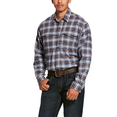 Ariat Rebar Flannel DuraStretch Kahverengi / Beyaz İş Gömlek Erkek (17168-214)